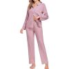 imageSWOMOG Womens Pajamas Set Long Sleeve Sleepwear Button Down Nightwear Soft Cotton Pj Lounge SetsNew Collartaro Pink