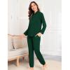 imageSWOMOG Womens Pajamas Set Long Sleeve Sleepwear Button Down Nightwear Soft Cotton Pj Lounge SetsSolidarmy Green