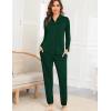 imageSWOMOG Womens Pajamas Set Long Sleeve Sleepwear Button Down Nightwear Soft Cotton Pj Lounge SetsSolidarmy Green