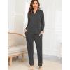 imageSWOMOG Womens Pajamas Set Long Sleeve Sleepwear Button Down Nightwear Soft Cotton Pj Lounge SetsSoliddark Gray
