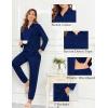 imageSWOMOG Womens Pajamas Set Long Sleeve Sleepwear Button Down Nightwear Soft Cotton Pj Lounge SetsSolidnavy Blue