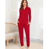 imageSWOMOG Womens Pajamas Set Long Sleeve Sleepwear Button Down Nightwear Soft Cotton Pj Lounge SetsSolidred