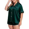 imageSWOMOG Womens Plus Size Satin Pajama Set Short Sleeve 2 piece Pj Sets Sleepwear Silk Button Down Loungewear Pjs Shorts SetDarkgreen