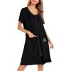 imageSWOMOG Womens Zip Up Housecoat Zipper Front Robe Lightweight Bathrobe Short Sleeve Loungewear Nightgowns with PocketsBlack Grey