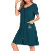 imageSWOMOG Womens Zip Up Housecoat Zipper Front Robe Lightweight Bathrobe Short Sleeve Loungewear Nightgowns with PocketsBlue Green
