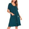 imageSWOMOG Womens Zip Up Housecoat Zipper Front Robe Lightweight Bathrobe Short Sleeve Loungewear Nightgowns with PocketsBlue Green