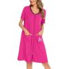imageSWOMOG Womens Zip Up Housecoat Zipper Front Robe Lightweight Bathrobe Short Sleeve Loungewear Nightgowns with PocketsRose Pink