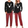 imageSWOMOG Couple Pajama Set Christmas Matching Family Long Sleeve Pj Set Xmas Printed Sleepwear MenampampWomen Plaid Pant with PocketReindeer Plaid