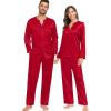 imageSWOMOG Matching Couple Pajamas Set Family Satin Silk Pjs Button Loungewear Men and Women Long Sleeve SleepwearRed