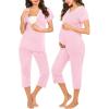imageSWOMOG Maternity Nursing Pajamas Set 2 PCS Breastfeeding Sleepwear Short Sleeve Top and Pants Set Pregnancy Pajamas WomenPink