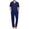 imageSWOMOG Mens Pajama Sets Short Sleeve Sleepwear Button Down Loungewear Soft Modal Lounge Pjs with Pockets SXXLLong Pantsnavy Blue