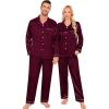 imageSWOMOG Women ampamp Men Satin Pajamas Set Couple Matching Pajamas Long Sleeve Sleepwear Button Down Loungewear 2 Pcs Pj SetZ Deep Wine Red With Classic Collar