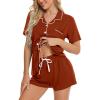 imageSWOMOG Womens Button Down Pajamas Set Short Sleeve Sleepwear Bride Soft Pj Lounge Sets XS3XLCaremel