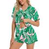 imageSWOMOG Womens Button Down Pajamas Set Short Sleeve Sleepwear Bride Soft Pj Lounge Sets XS3XLPink Leaves