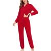 imageSWOMOG Womens Pajamas Set Long Sleeve Sleepwear Button Down Nightwear Soft Cotton Pj Lounge SetsSolidred