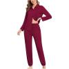 imageSWOMOG Womens Pajamas Set Long Sleeve Sleepwear Button Down Nightwear Soft Cotton Pj Lounge SetsSolidwinered