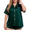 imageSWOMOG Womens Plus Size Satin Pajama Set Short Sleeve 2 piece Pj Sets Sleepwear Silk Button Down Loungewear Pjs Shorts SetDarkgreen