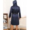 imageSWOMOG Mens Hooded Robe Satin Bathrobe with Shorts Set Silky Kimono Robe with HoodDark Grey