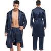 imageSWOMOG Mens Satin Robe 3 Pcs Silky Kimono Bathrobe Set Lightweight Soft Loungewear NightwearDark Grey