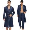 imageSWOMOG Mens Satin Robe 3 Pcs Silky Kimono Bathrobe Set Lightweight Soft Loungewear NightwearDark Grey