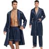 imageSWOMOG Mens Satin Robe 3 Pcs Silky Kimono Bathrobe Set Lightweight Soft Loungewear NightwearDark Grey