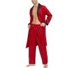 imageSWOMOG Mens Satin Robe with Pants Set Silky Kimono Bathrobe Lightweight Soft Sleepwear LoungewearRed