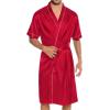 imageSWOMOG Mens Silk Satin Robe with Shorts Set 2PCS Short Sleeve Kimono Bathrobe Soft Sleepwear Pjs Sets with PocketsRed