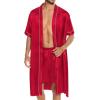imageSWOMOG Mens Silk Satin Robe with Shorts Set 2PCS Short Sleeve Kimono Bathrobe Soft Sleepwear Pjs Sets with PocketsRed