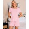 imageSWOMOG Pajamas for Women Set 2 Piece Short Sleeve Sleepwear Soft Tops and Ruffle Shorts Pjs Lounge Sets with Pockets SXXLPink
