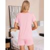imageSWOMOG Pajamas for Women Set 2 Piece Short Sleeve Sleepwear Soft Tops and Ruffle Shorts Pjs Lounge Sets with Pockets SXXLPink