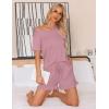 imageSWOMOG Pajamas for Women Set 2 Piece Short Sleeve Sleepwear Soft Tops and Ruffle Shorts Pjs Lounge Sets with Pockets SXXLTaro Purple