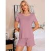 imageSWOMOG Pajamas for Women Set 2 Piece Short Sleeve Sleepwear Soft Tops and Ruffle Shorts Pjs Lounge Sets with Pockets SXXLTaro Purple