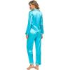 imageSWOMOG Womens Silk Satin Pajamas Set Long Sleeve Button Down Sleepwear 2 Piece Lounge Set Pj Set XS3XLCyan