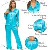 imageSWOMOG Womens Silk Satin Pajamas Set Long Sleeve Button Down Sleepwear 2 Piece Lounge Set Pj Set XS3XLCyan