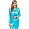 imageSWOMOG Womens Silk Satin Pajamas Set Long Sleeve Button Down Sleepwear 2 Piece Lounge Set Pj Set XS3XLCyan