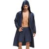 imageSWOMOG Mens Hooded Robe Satin Bathrobe with Shorts Set Silky Kimono Robe with HoodDark Grey