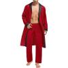imageSWOMOG Mens Satin Robe with Pants Set Silky Kimono Bathrobe Lightweight Soft Sleepwear LoungewearRed