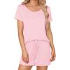 imageSWOMOG Pajamas for Women Set 2 Piece Short Sleeve Sleepwear Soft Tops and Ruffle Shorts Pjs Lounge Sets with Pockets SXXLPink