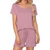imageSWOMOG Pajamas for Women Set 2 Piece Short Sleeve Sleepwear Soft Tops and Ruffle Shorts Pjs Lounge Sets with Pockets SXXLTaro Purple