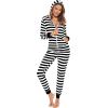 imageSWOMOG Womens Pajamas Jumpsuits Zipup Hoodie Union Jumpsuit Romper Long Sleeve Sexy Onesie Bodysuits One Piece SleepwearBlack and White Striped