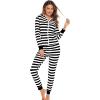 imageSWOMOG Womens Pajamas Jumpsuits Zipup Hoodie Union Jumpsuit Romper Long Sleeve Sexy Onesie Bodysuits One Piece SleepwearBlack and White Striped