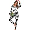imageSWOMOG Womens Pajamas Jumpsuits Zipup Hoodie Union Jumpsuit Romper Long Sleeve Sexy Onesie Bodysuits One Piece SleepwearBlack and White Striped
