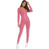 imageSWOMOG Womens Pajamas Jumpsuits Zipup Hoodie Union Jumpsuit Romper Long Sleeve Sexy Onesie Bodysuits One Piece SleepwearCoral