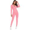 imageSWOMOG Womens Pajamas Jumpsuits Zipup Hoodie Union Jumpsuit Romper Long Sleeve Sexy Onesie Bodysuits One Piece SleepwearPeach Pink