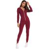 imageSWOMOG Womens Pajamas Jumpsuits Zipup Hoodie Union Jumpsuit Romper Long Sleeve Sexy Onesie Bodysuits One Piece SleepwearWine Red