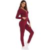 imageSWOMOG Womens Pajamas Jumpsuits Zipup Hoodie Union Jumpsuit Romper Long Sleeve Sexy Onesie Bodysuits One Piece SleepwearWine Red