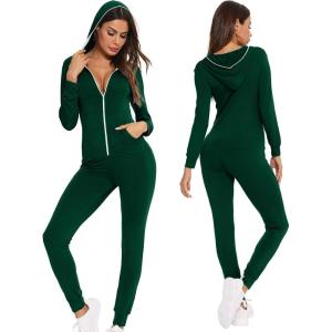 imageSWOMOG Womens Pajamas Jumpsuits Zipup Hoodie Union Jumpsuit Romper Long Sleeve Sexy Onesie Bodysuits One Piece SleepwearGreen