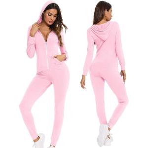 imageSWOMOG Womens Pajamas Jumpsuits Zipup Hoodie Union Jumpsuit Romper Long Sleeve Sexy Onesie Bodysuits One Piece SleepwearPink