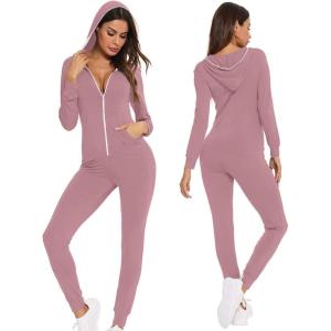 imageSWOMOG Womens Pajamas Jumpsuits Zipup Hoodie Union Jumpsuit Romper Long Sleeve Sexy Onesie Bodysuits One Piece SleepwearTaro Purple