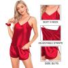 imageSWOMOG Women Satin Pajamas 4pcs Pajama Set Sexy Cami Shorts Set and Button Down Long Sleeve Pjs Loungewear SleepwearChristmas Red